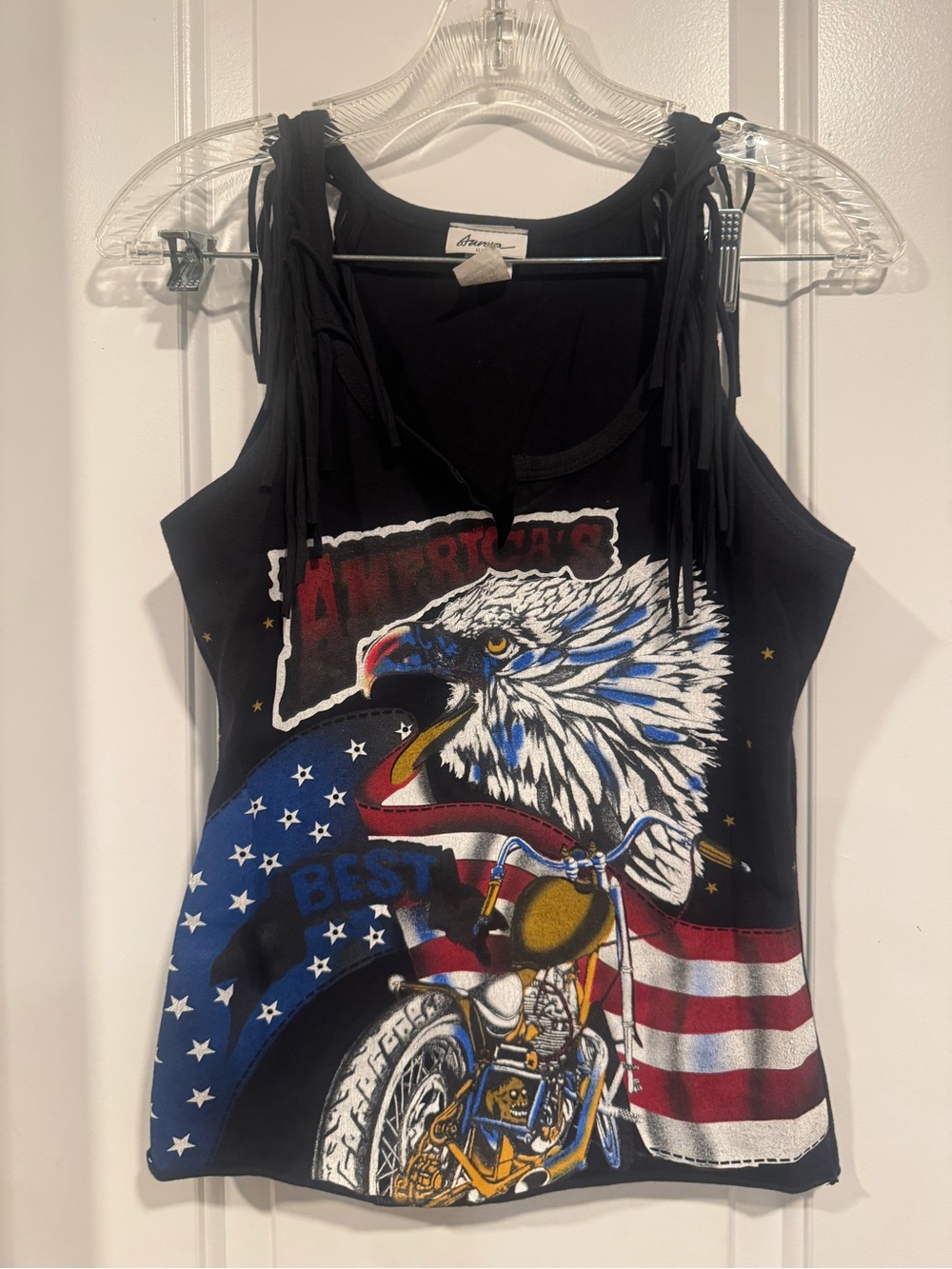 Vintage America Biker USA Fringe Tank Top Size Small